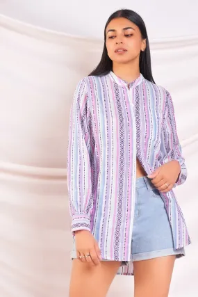 Printed Chinese Collar Shirt