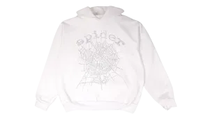 Sp5der OG Rhinestone Logo Hoodie White