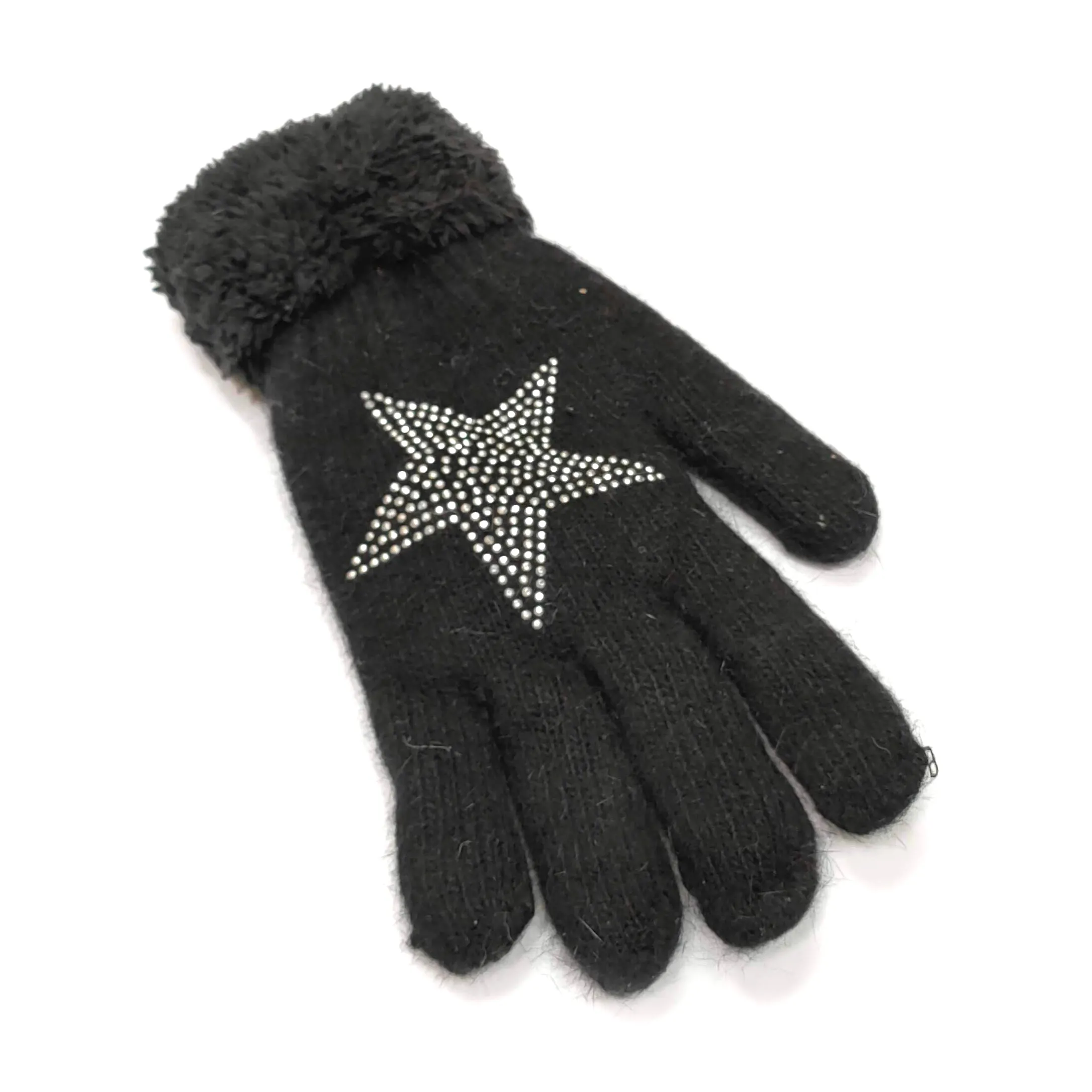 Star Faux Fur Gloves - Black