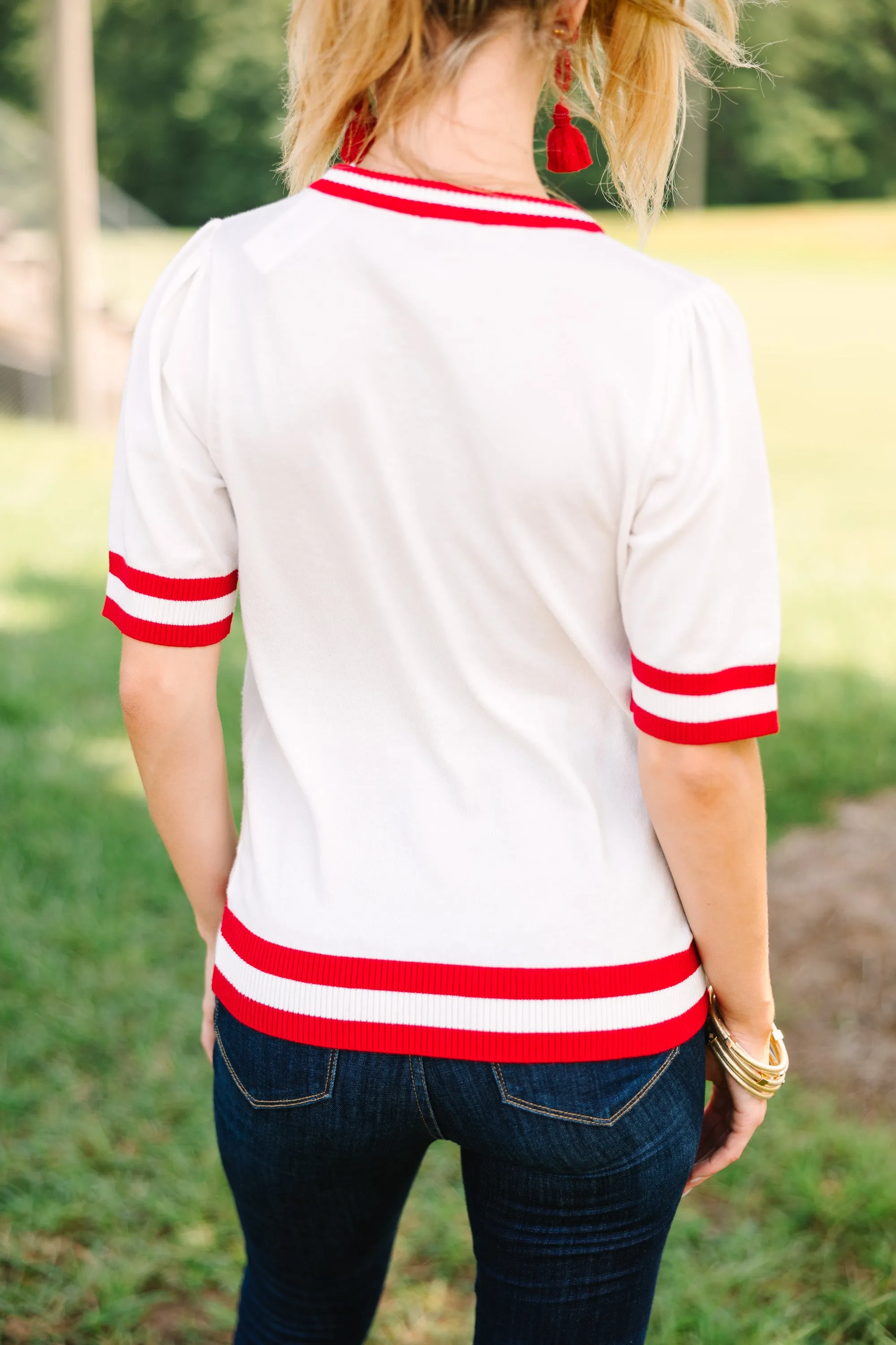 Stay In Character White/Red Elephant Sweater