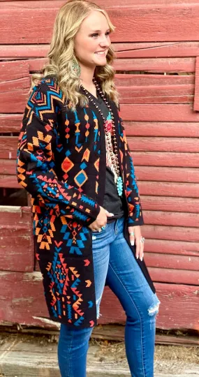 The Black Annie Oakley Aztec Long Sweater