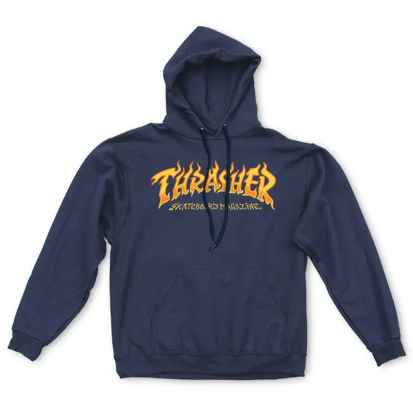 THRASHER SWEAT FIRE LOGO HOOD NAVY