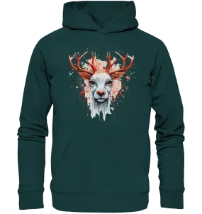 Unisex Bio-Hoodie mit Weihnachtsmotiv "Rentier rote Nase"