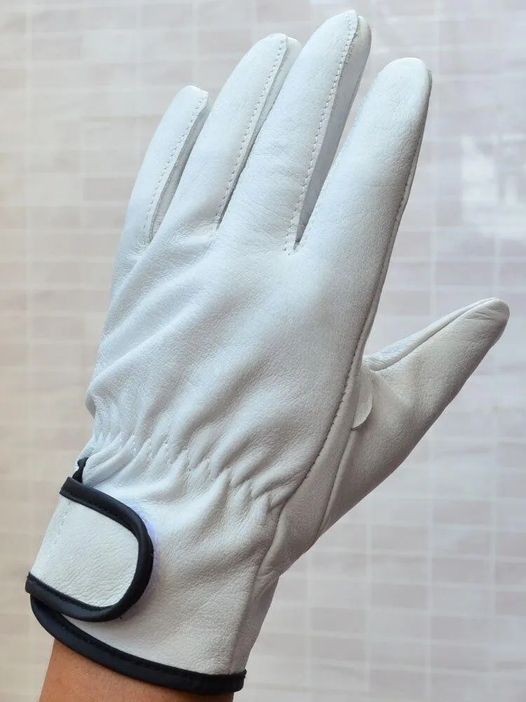 Unlined White Cowhide Leather Working Gloves Riding Cycling Bike Man & Woman Soft  Fit