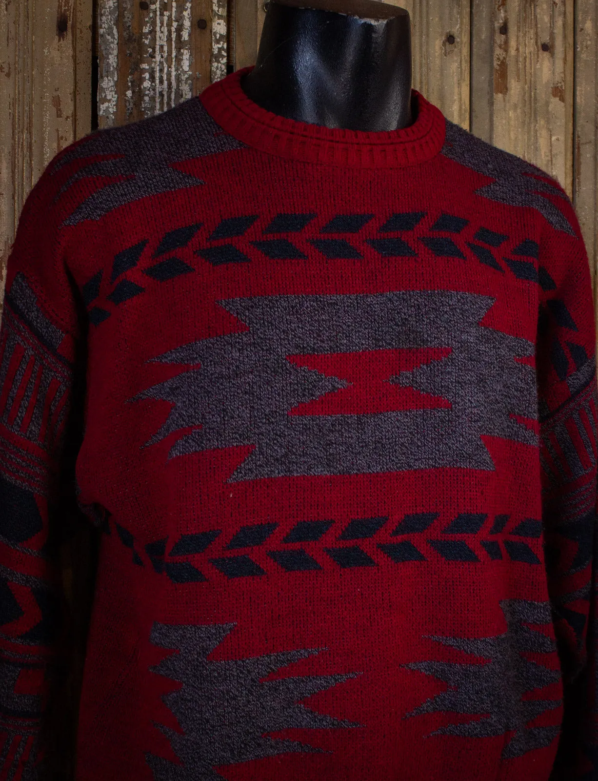 Vintage Daniel Axel Aztec Print  Knit Sweater 80s Red Large