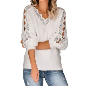 White Open Lacework Soft Sweater