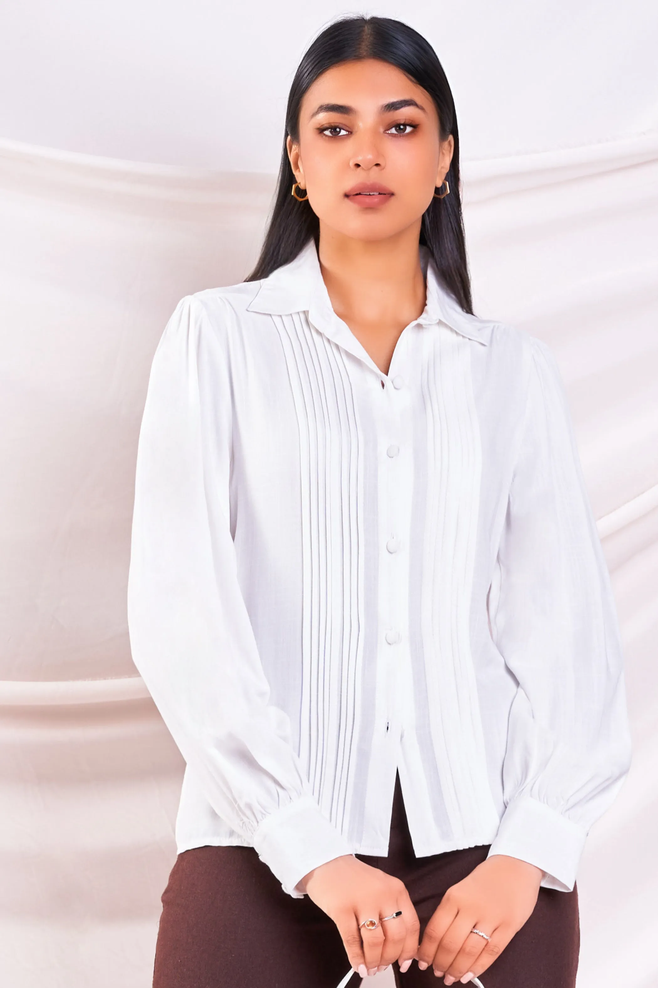 White Pleat Detail Shirt