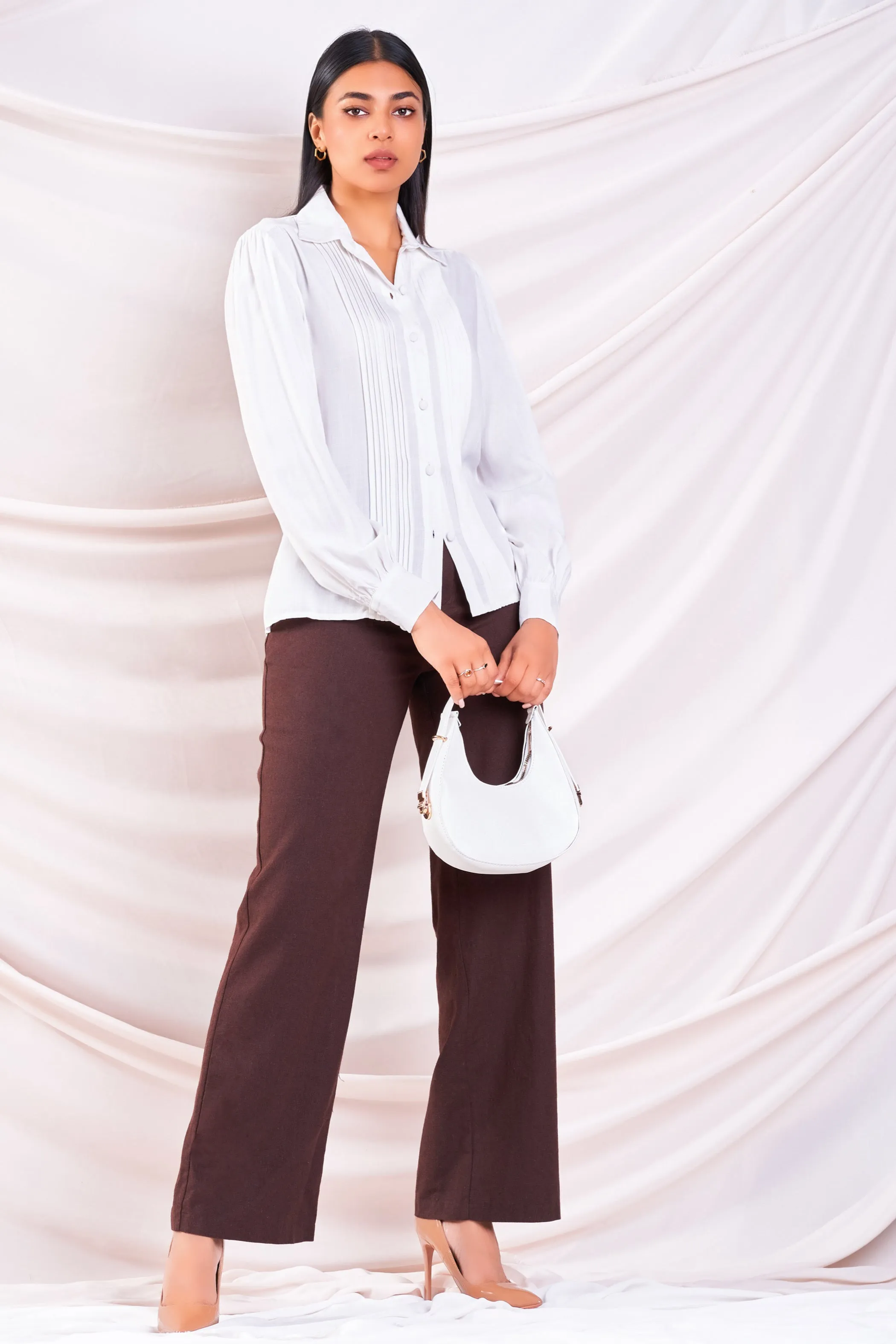 White Pleat Detail Shirt