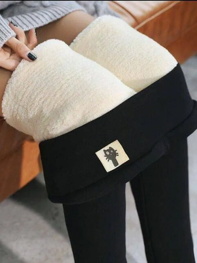 Women's High-Quality Fleece-Lined Winter Leggings with Side Pockets