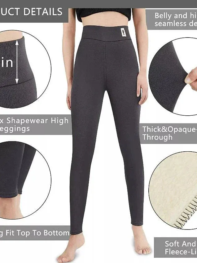 Women's High-Quality Fleece-Lined Winter Leggings with Side Pockets