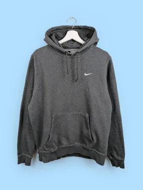 Y2K NIKE Hoodie Sweatshirt Grey Small White Swoosh - size M-L